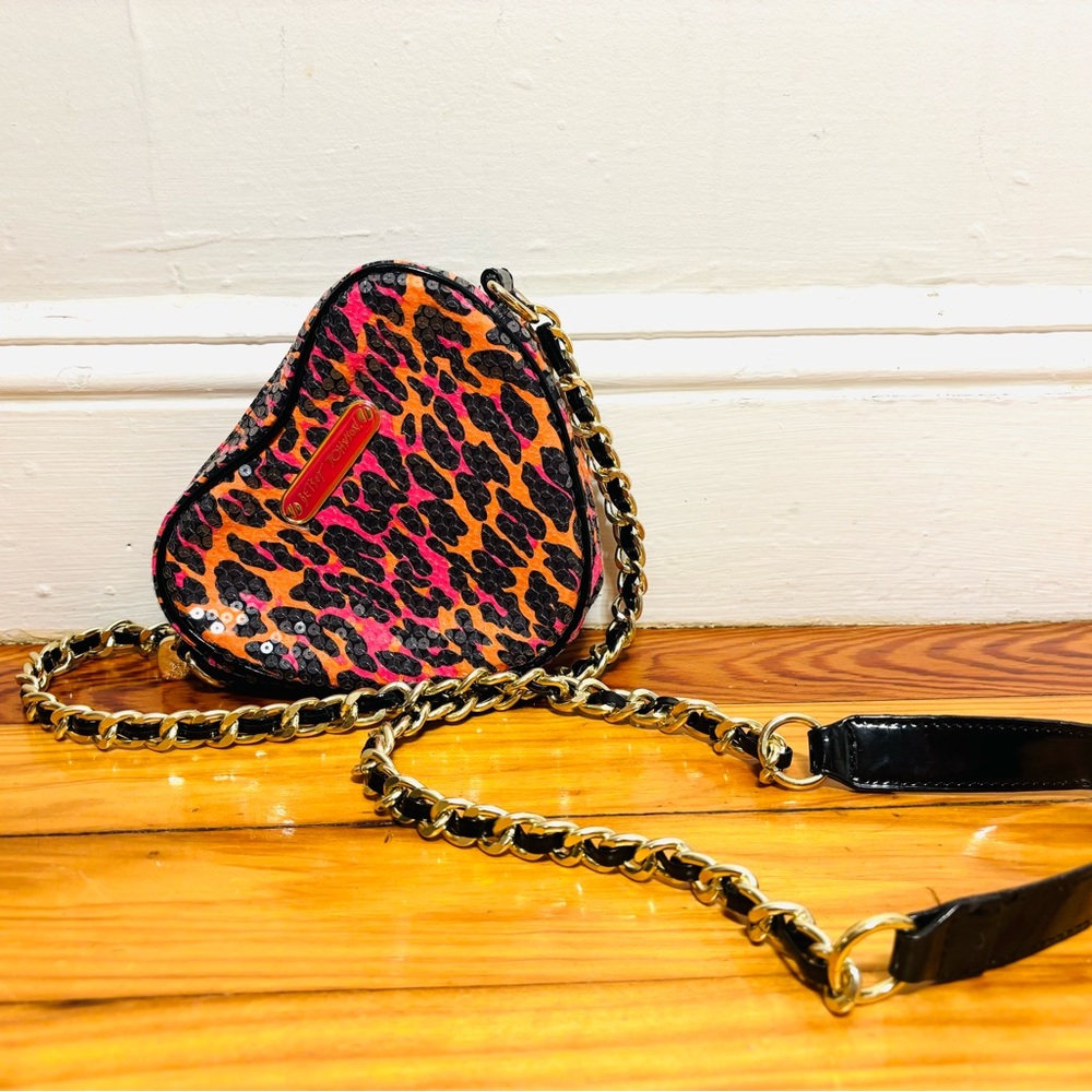 Vintage Betsey Johnson Pink and Black Heart Crossbody Bag